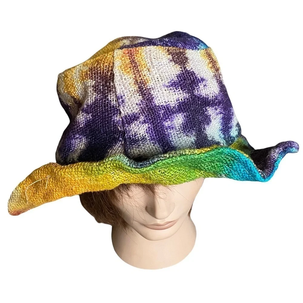 HEMP STRAW GYPSY STYLE ROSE RETRO TIE DYE HEMP HAT - Picture 4 of 7